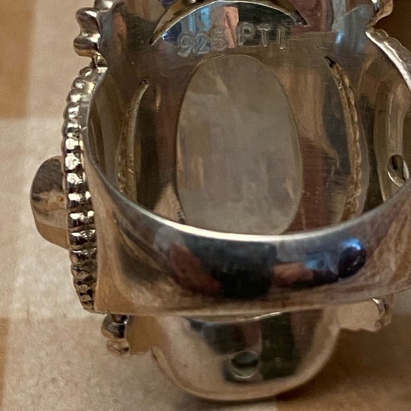 NEPAL Large Sterling Silver 925 Quartz Ring With Blue Topaz Sz 8- Vintage - Picture 4 of 10